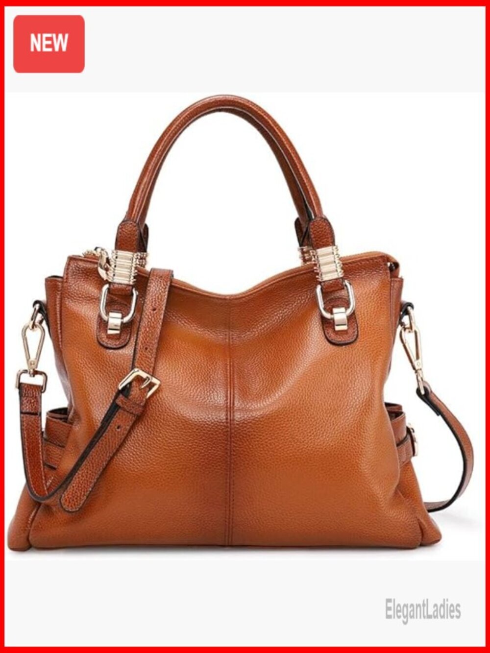 Large Genuine Leather Satchel Tote with Adjustable Strap for Work Travel